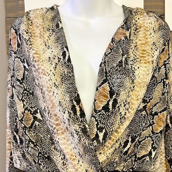 Windsor Silky and Soft Black Snakeskin Body Suit with Plunging Neckline- Small - Picture 2 of 6